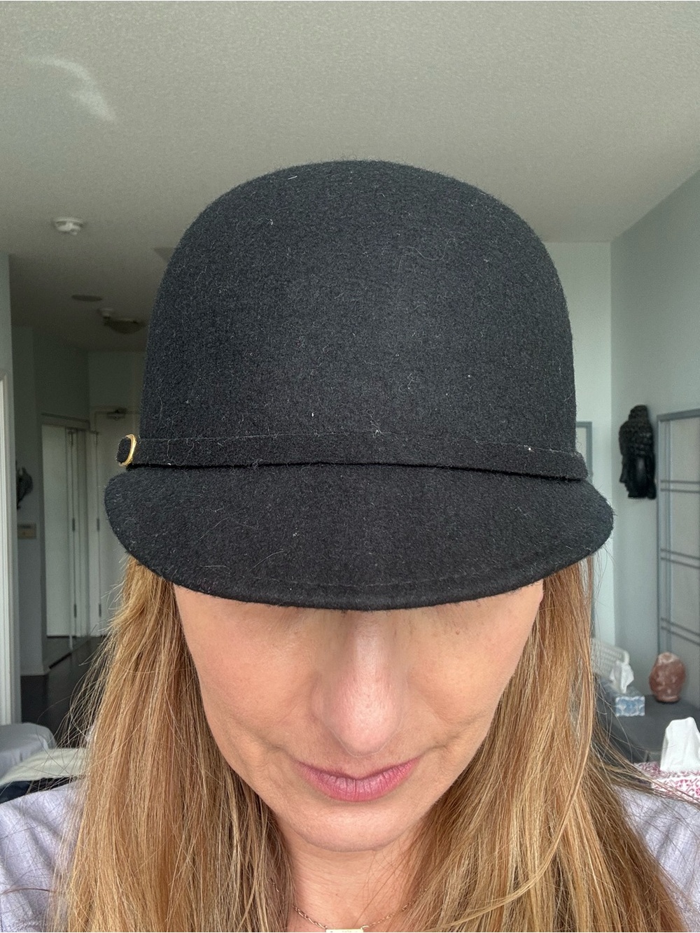 Womens Black Wool Cloche Hat